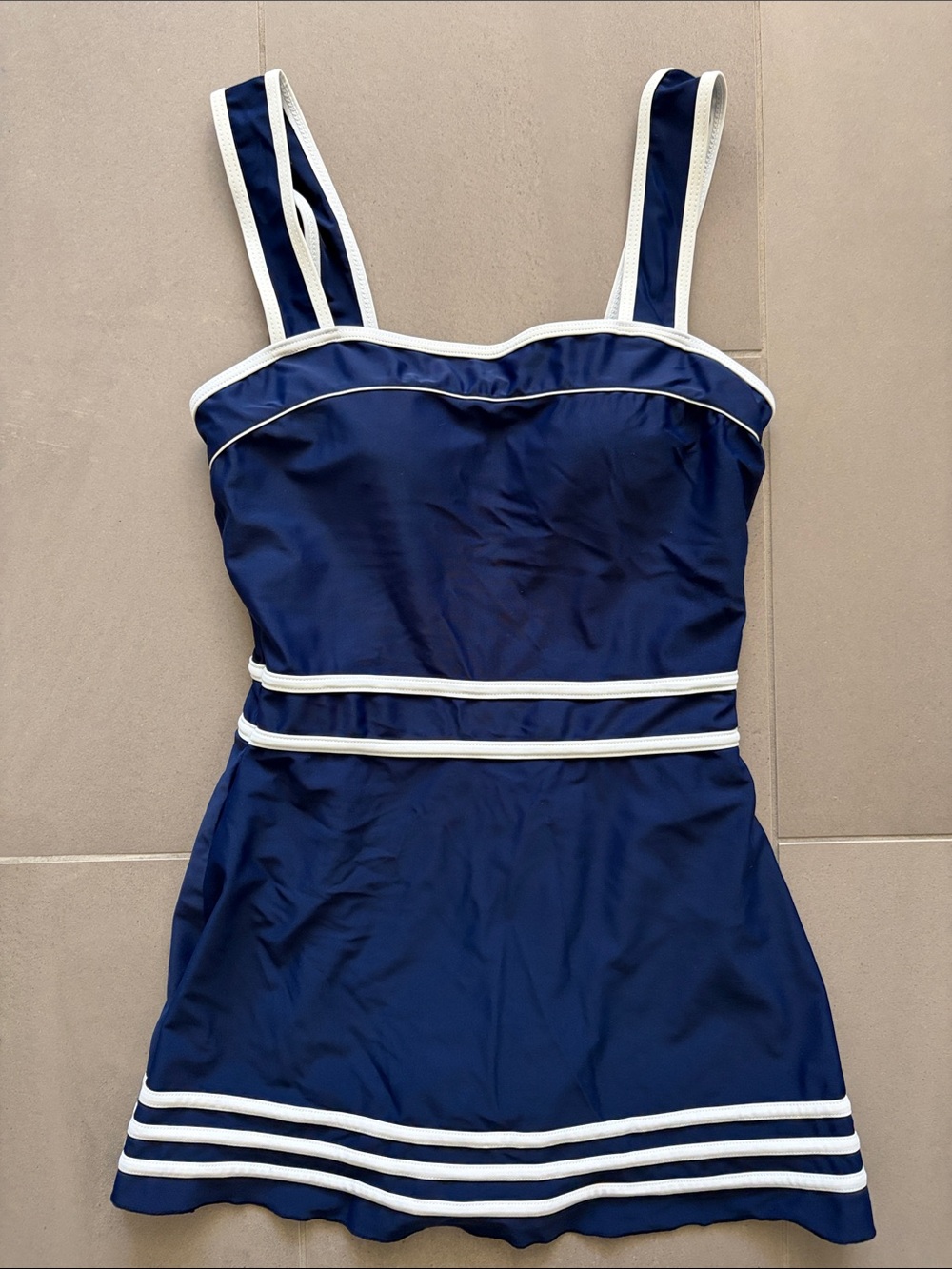 Shore shapes Navy Blue Swimdress with White Trim